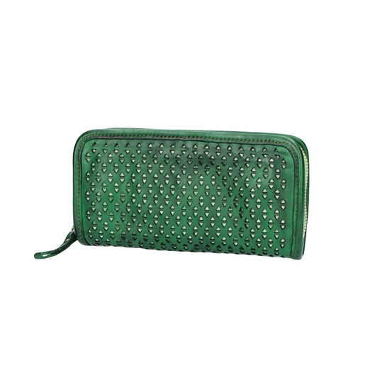 Campomaggi Langbörse in Grün aus Leder mit Lasermuster - leder-accessoires.com