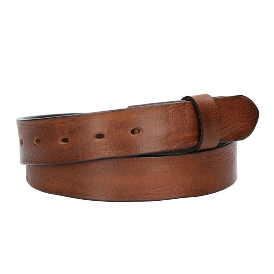 Lederriemen | Gürtelrohling Glanz 35mm in Cognac mit Schlaufe und Kapplochteil - leder-accessoires.com
