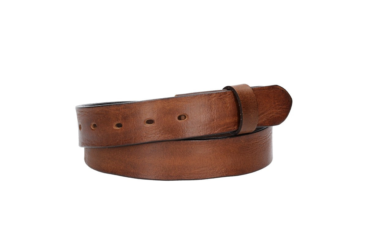 Lederriemen | Gürtelrohling Glanz 35mm in Cognac mit Schlaufe und Kapplochteil
