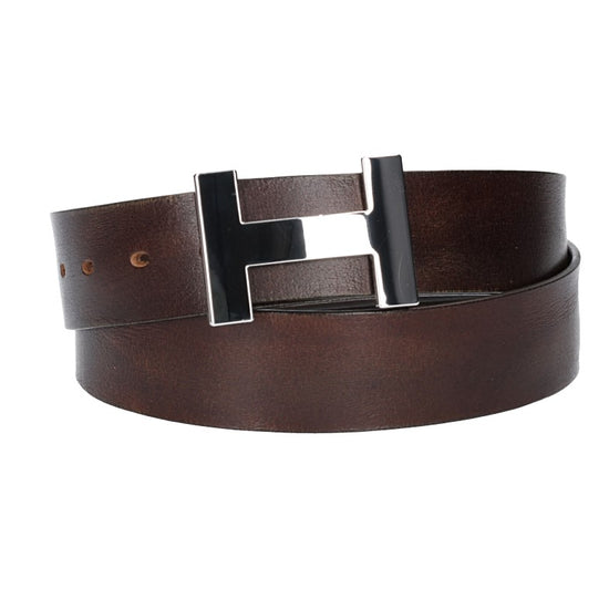 Ledergürtel Braun 40mm mit H-Schließe in Silber - leder-accessoires.com