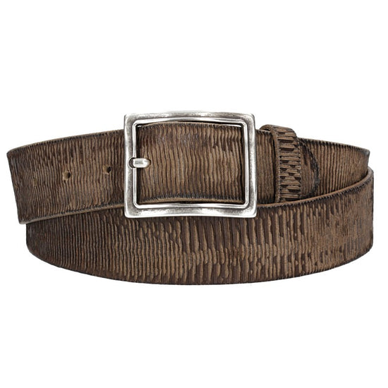 Ledergürtel 40mm geriffelt in Grau mit Vollschließe in Silber - leder-accessoires.com