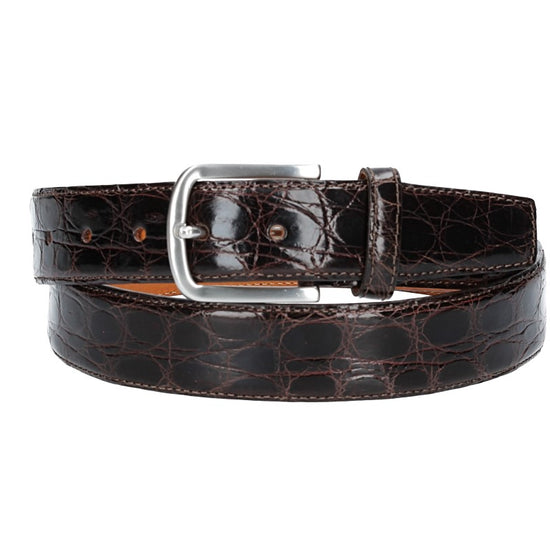 Krokoledergürtel 35mm Braun mit Dornschließe Silber - leder-accessoires.com