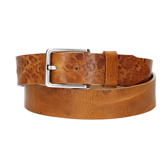 Hochwertiger Ledergürtel 35mm in Gelb|Senfgelb mit rustikaler Schließe in Silber - leder-accessoires.com