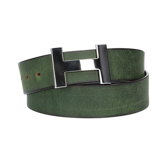 Ledergürtel Grün 40mm mit H-Schließe in Silber - leder-accessoires.com