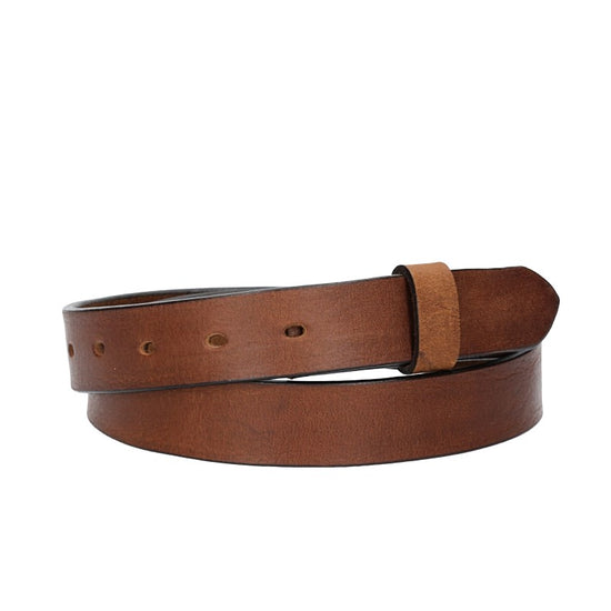 Lederriemen | Gürtelrohling Glanz 30mm in Cognac mit Schlaufe und Kapplochteil - leder-accessoires.com