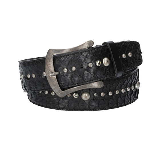 Schlangenledergürtel 40mm Schwarz mit Nieten und Strass - leder-accessoires.com