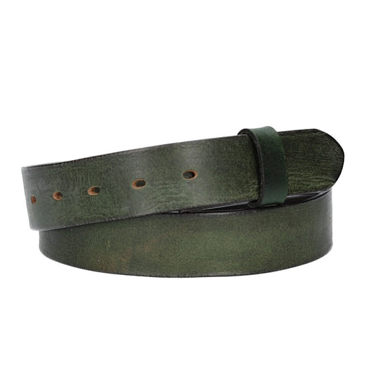 Lederriemen | Gürtelrohling Glanz 35mm in Grün mit Schlaufe und Kapplochteil - leder-accessoires.com