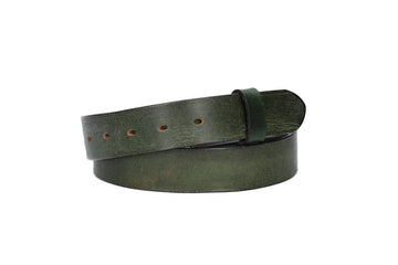 Lederriemen | Gürtelrohling Glanz 35mm in Grün mit Schlaufe und Kapplochteil - leder-accessoires.com