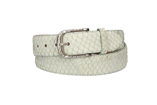 Schlangenledergürtel 40mm Mint|Beige mit Schließe in Silber