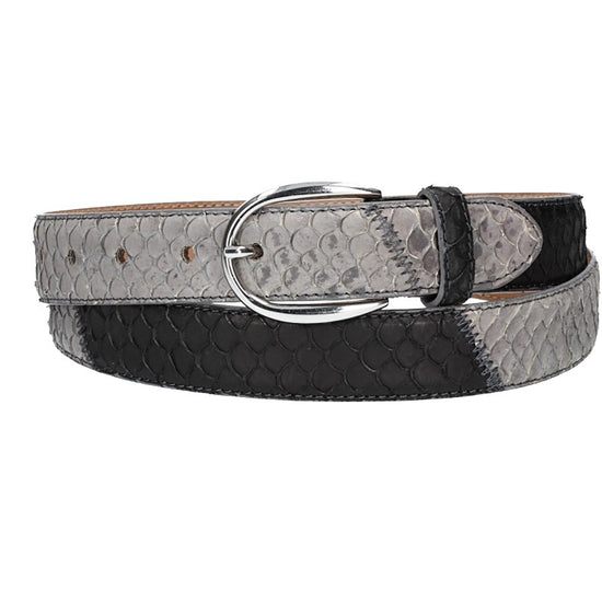 Schlangenledergürtel 30mm Grau|Schwarz und Dornschließe in Silber - leder-accessoires.com