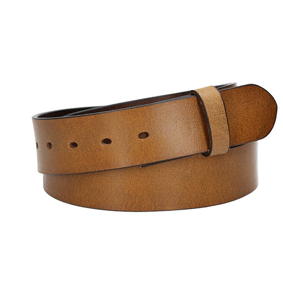 Lederriemen | Gürtelrohling Glanz 40mm in Gelb|Ocker mit Schlaufe und Kapplochteil - leder-accessoires.com