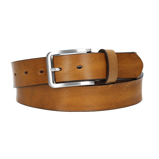 Ledergürtel Ocker|Senfgelb 35mm mit Dornschließe in Silber - leder-accessoires.com