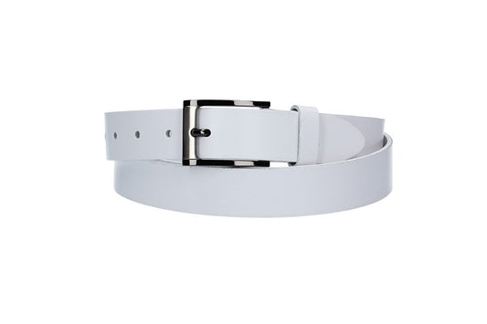 Herren-|Anzugsgürtel 30mm in Weiß mit Dornschließe in Silber - leder-accessoires.com