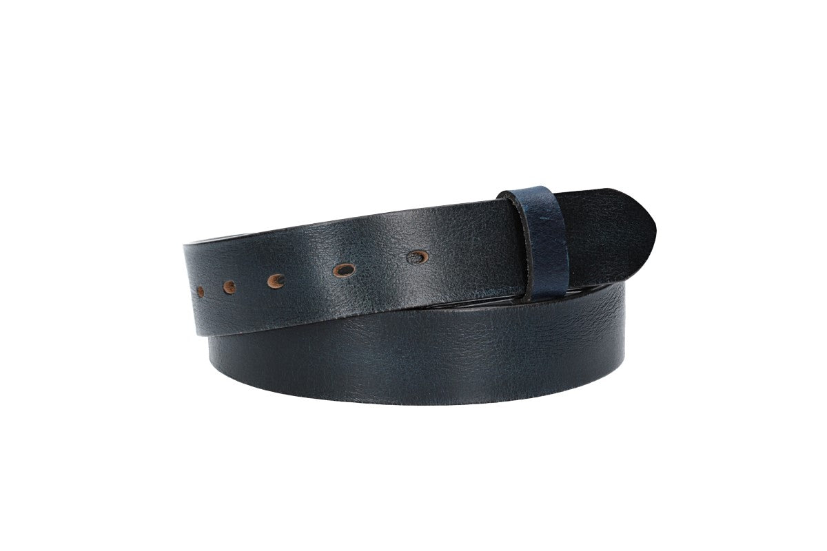 Lederriemen | Gürtelrohling Glanz 35mm in Blau | Marine mit Schlaufe und Kapplochteil - leder-accessoires.com