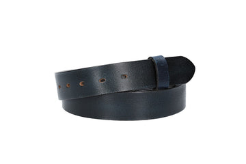 Lederriemen | Gürtelrohling Glanz 35mm in Blau | Marine mit Schlaufe und Kapplochteil - leder-accessoires.com