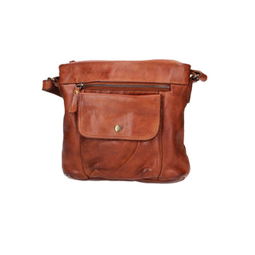 Schultertasche in Cognac mit Vortasche - leder-accessoires.com
