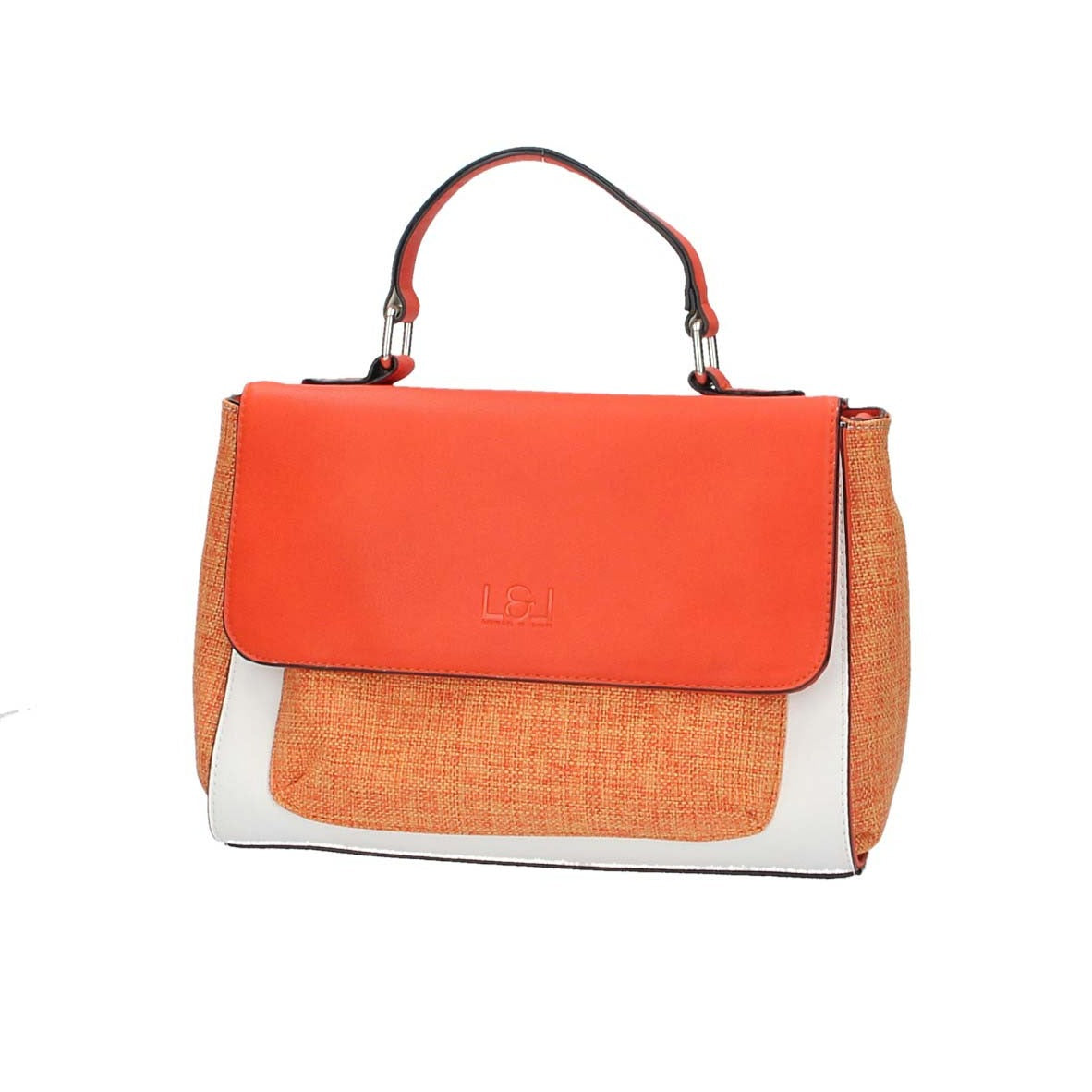 Kurzgrifftasche mit Überschlag in Orange|Weiss mit Canvas