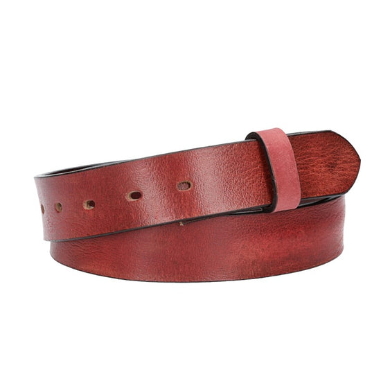 Lederriemen | Gürtelrohling Glanz 35mm in Rot mit Schlaufe und Kapplochteil - leder-accessoires.com