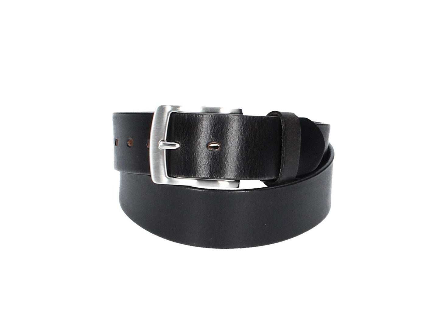 Ledergürtel Schwarz 40mm mit Dornschließe in Silber