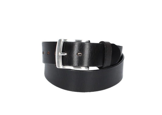 Ledergürtel Schwarz 40mm mit Dornschließe in Silber - leder-accessoires.com