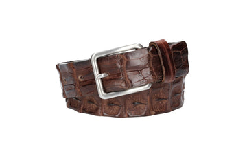 Krokoledergürtel 40mm Braun mit Dornschließe Silber - leder-accessoires.com