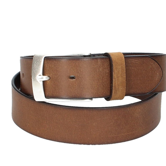 Ledergürtel Cognac 40mm mit Dornschließe in Silber - leder-accessoires.com