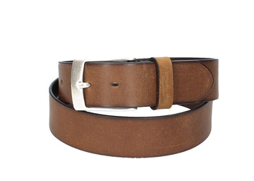 Ledergürtel Cognac 40mm mit Dornschließe in Silber