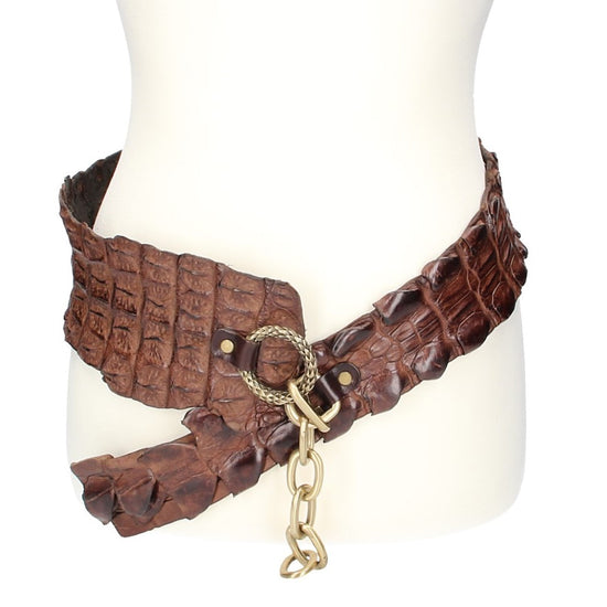 Krokodilgürtel echt Braun mit Kettenverschluss in Silber - leder-accessoires.com
