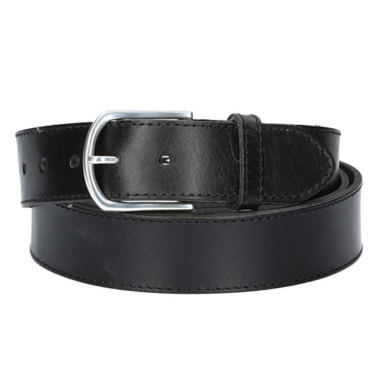 Ledergürtel Überlänge Schwarz 40mm abgenäht mit glänzender Schließe - leder-accessoires.com
