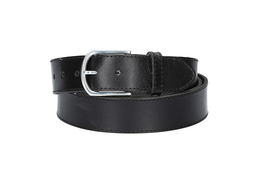 Ledergürtel Überlänge Schwarz 40mm abgenäht mit glänzender Schließe - leder-accessoires.com