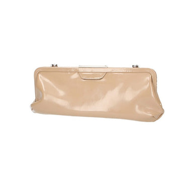 Clutch mit Clipverschluss in Beige|Lack aus Leder