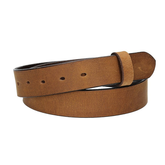 Lederriemen | Gürtelrohling Matt 35mm in Hellbraun mit Schlaufe und Kapplochteil - leder-accessoires.com
