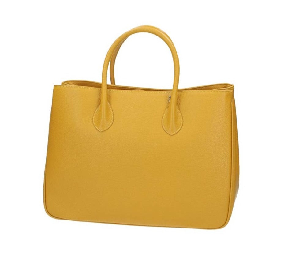 Kurzgrifftasche in Gelb|Ocker aus Leder