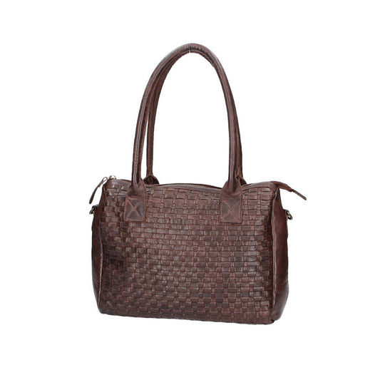 Schultertasche in Braun mit Flechtmuster aus Leder - leder-accessoires.com