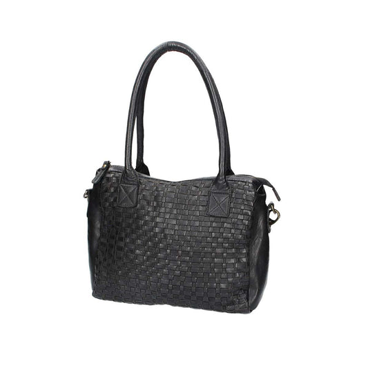 Schultertasche in Schwarz mit Flechtmuster aus Leder - leder-accessoires.com