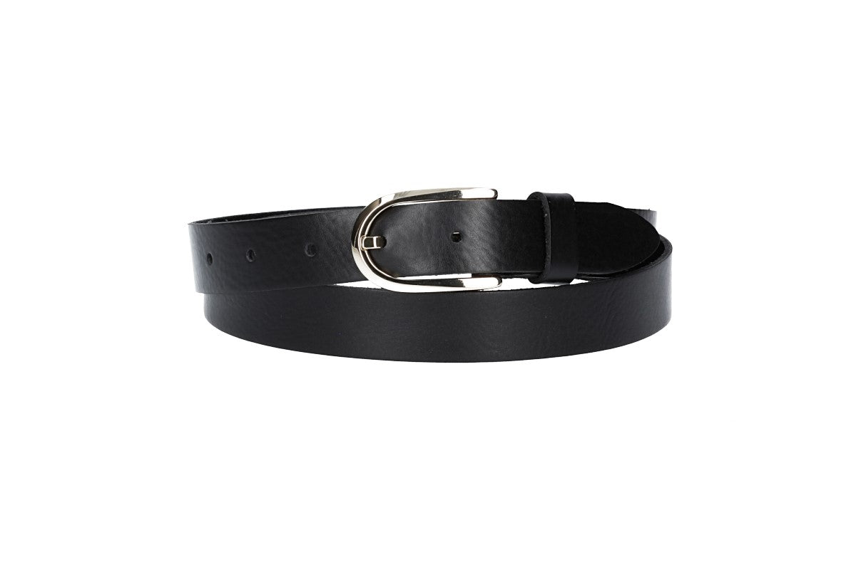 Damengürtel 25mm in Schwarz mit Dornschließe in Lightgold - leder-accessoires.com