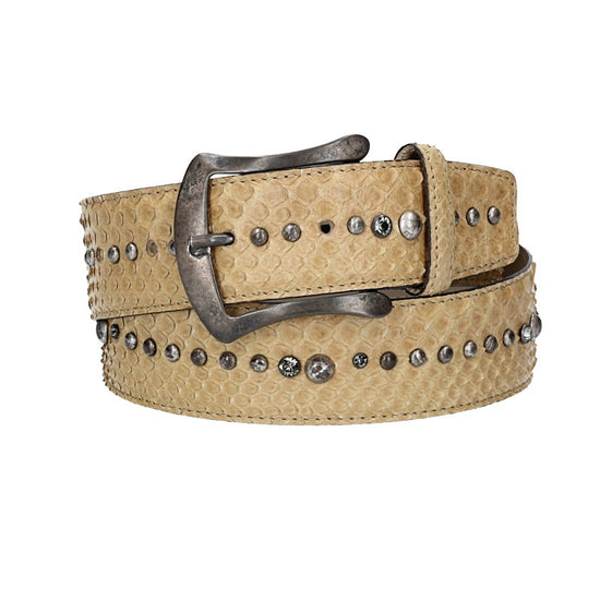 Schlangenledergürtel 40mm Beige mit Nieten und Strass - leder-accessoires.com
