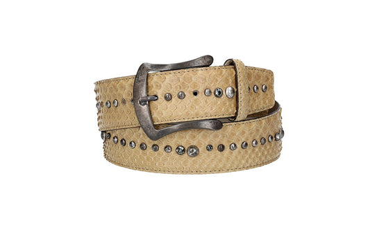 Schlangenledergürtel 40mm Beige mit Nieten und Strass