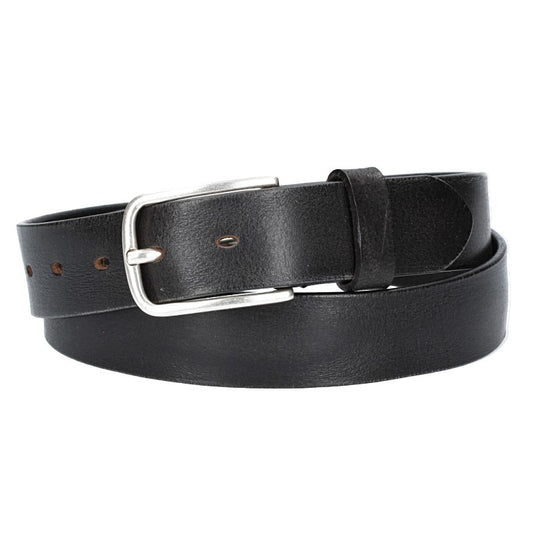 Ledergürtel Schwarz 35mm mit Dornschließe in Silber - leder-accessoires.com