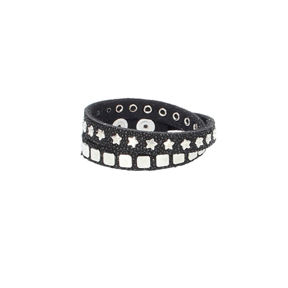 Armband doppelt Schwarz|Silber in Rochenoptik aus Leder - leder-accessoires.com