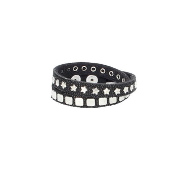 Armband doppelt Schwarz|Silber in Rochenoptik aus Leder - leder-accessoires.com