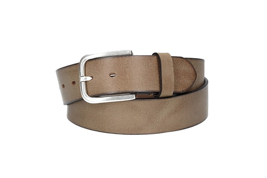 Ledergürtel Sand|Beige 40mm mit Dornschließe in Silber