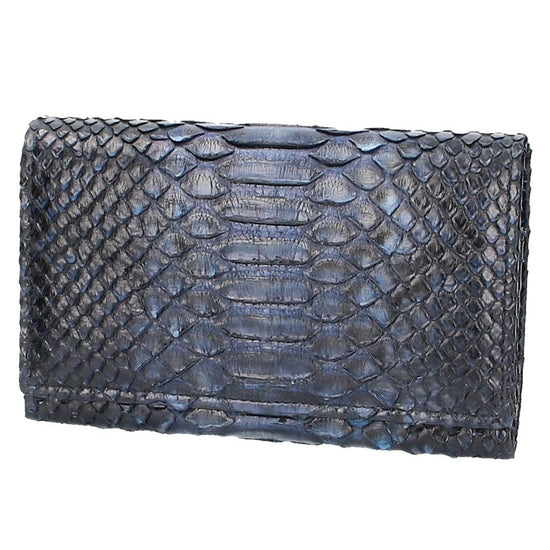 Langbörse mit Überschlag in Blau aus echtem Schlangenleder - leder-accessoires.com