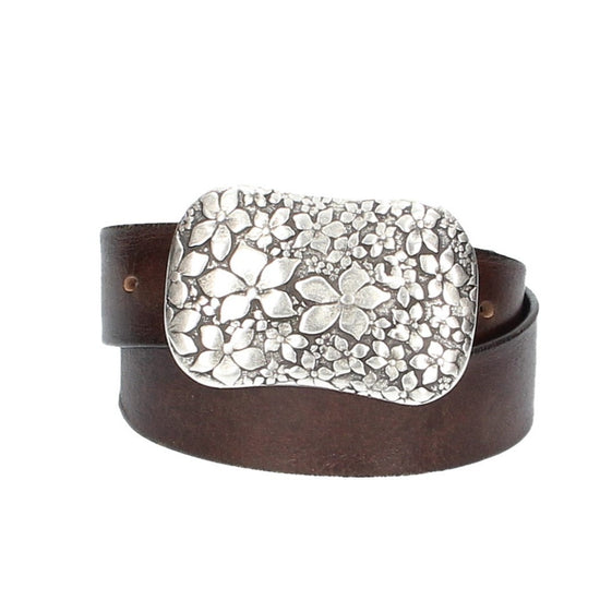 Ledergürtel Braun 40mm mit Blumenschließe|Koppelschließe - leder-accessoires.com