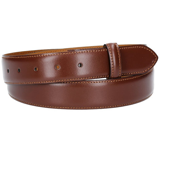 Lederriemen | Gürtelrohling 35mm bombiert in Cognac mit Schlaufe und Kapplochteil - leder-accessoires.com