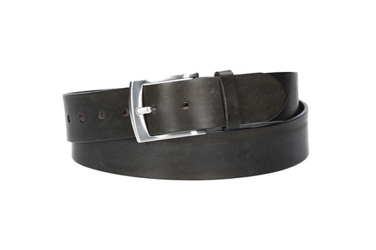 Ledergürtel Überlänge Grau 40mm mit glänzender Schließe in Silber - leder-accessoires.com