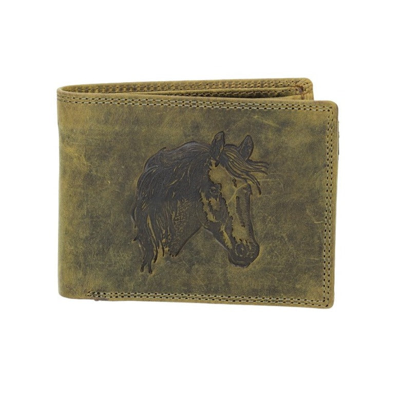 Geldbörse Querformat mit Motiv "Pferd" in Vintage Grün aus Leder