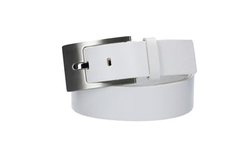 Ledergürtel Überlänge Weiß 40mm mit Schmuckschließe Silber