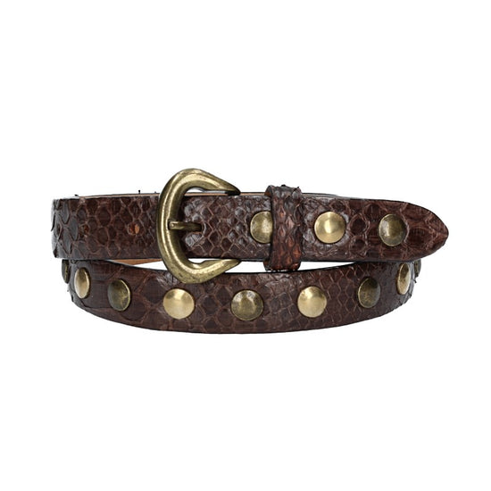 Schlangenledergürtel 25mm Braun mit Nieten in Messing - leder-accessoires.com
