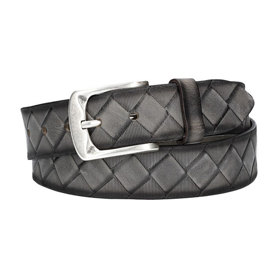 Jeansgürtel 40mm in Taupe|Grau mit Rautenprägung und Dornschließe - leder-accessoires.com